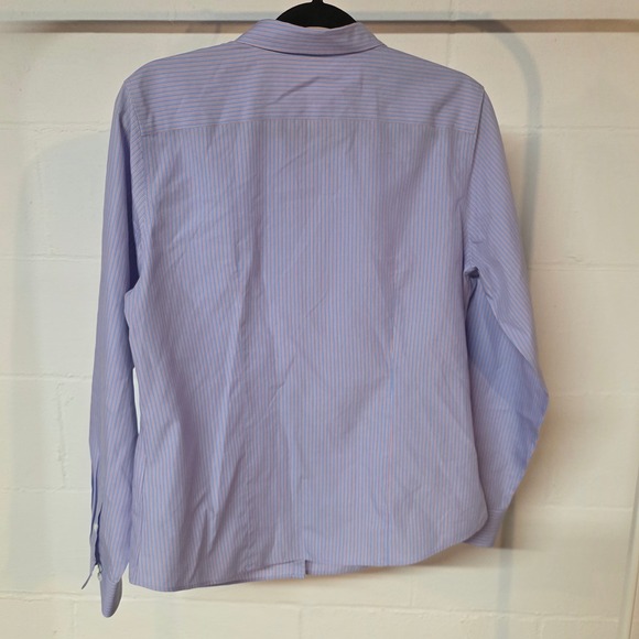 LL Bean Wrinkle Resistant Striped Button Down Women M Blue Pink Cotton Crisp - Picture 8 of 9